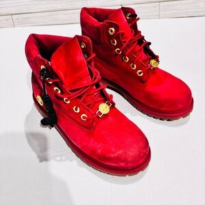 Timberland Red Boots with Gold Details